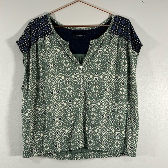 Lucky Brand Green and Blue Patterned Blouse - Picture 1 of 7